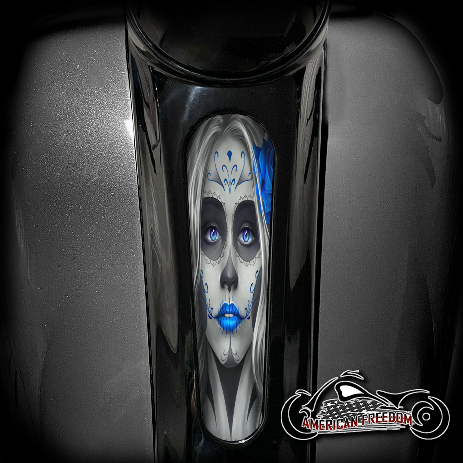 Harley 8 Inch Dash Insert - Sugar Skull (Blue)